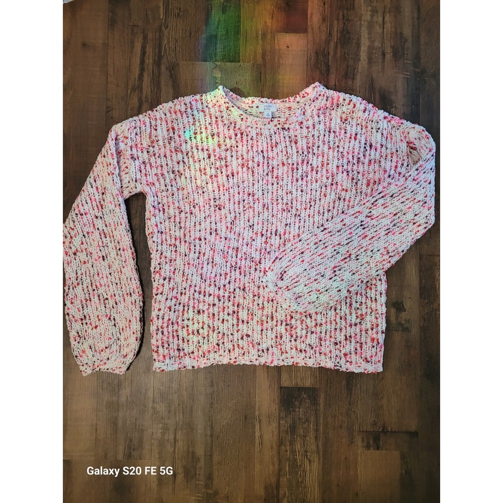 Crown & Ivy Chunky Knit Womens Confetti Balloon Sleeve Sweater Nautical Coquette